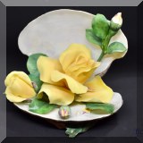 P06. Boehm porcelain yellow rose in oyster shell. 